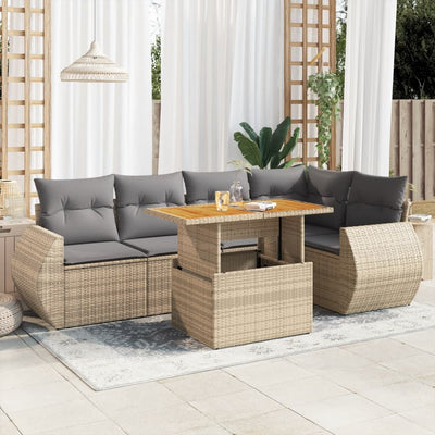 6 Piece Garden Sofa Set with Cushions Beige Poly Rattan