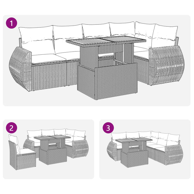 6 Piece Garden Sofa Set with Cushions Grey Poly Rattan