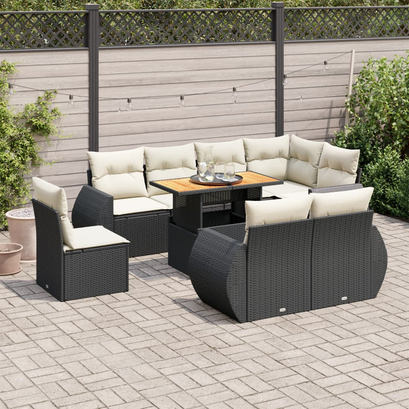 9 Piece Garden Sofa Set with Cushions Black Poly Rattan