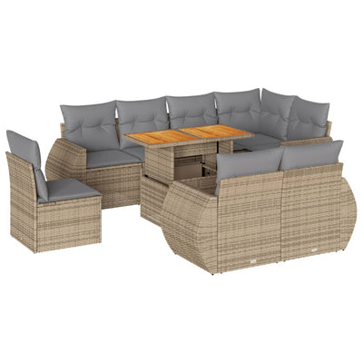 9 Piece Garden Sofa Set with Cushions Beige Poly Rattan