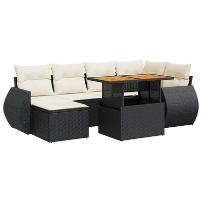 7 Piece Garden Sofa Set with Cushions Black Poly Rattan