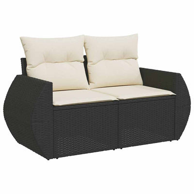 7 Piece Garden Sofa Set with Cushions Black Poly Rattan