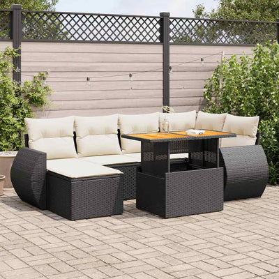 7 Piece Garden Sofa Set with Cushions Black Poly Rattan