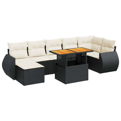 8 Piece Garden Sofa Set with Cushions Black Poly Rattan