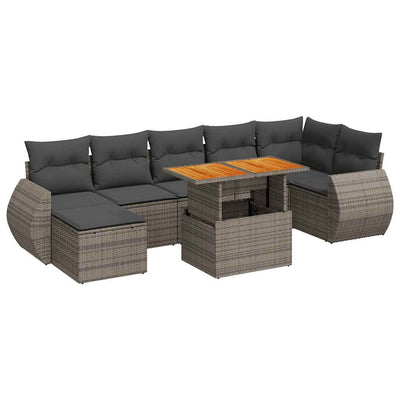 8 Piece Garden Sofa Set with Cushions Grey Poly Rattan