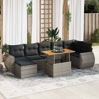 8 Piece Garden Sofa Set with Cushions Grey Poly Rattan