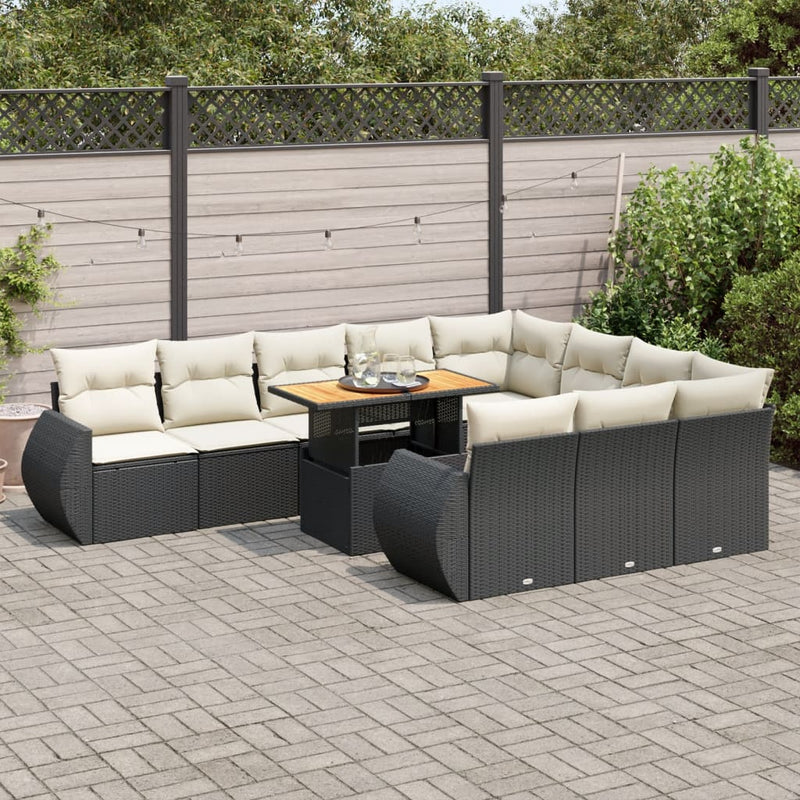 11 Piece Garden Sofa Set with Cushions Black Poly Rattan