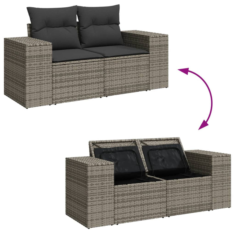 5 Piece Garden Sofa Set with Cushions Grey Poly Rattan