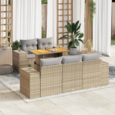 6 Piece Garden Sofa Set with Cushions Beige Poly Rattan