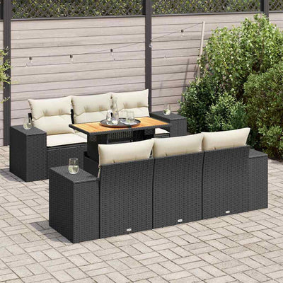 7 Piece Garden Sofa Set with Cushions Black Poly Rattan