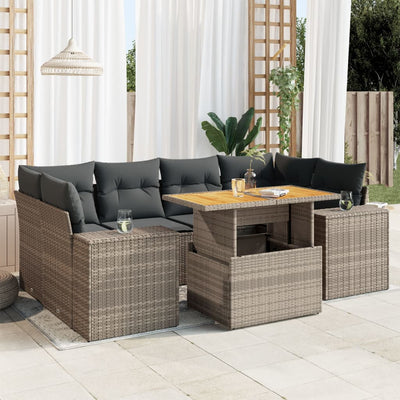 7 Piece Garden Sofa Set with Cushions Grey Poly Rattan