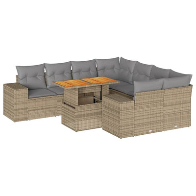 9 Piece Garden Sofa Set with Cushions Beige Poly Rattan