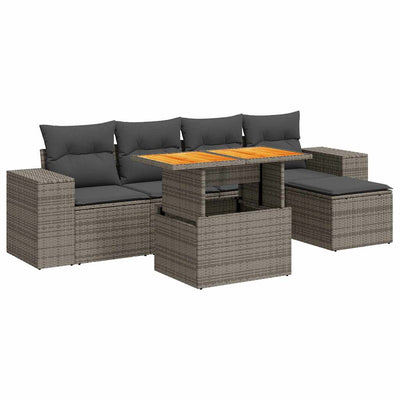 6 Piece Garden Sofa Set with Cushions Grey Poly Rattan