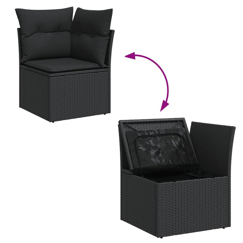 5 Piece Garden Sofa Set with Cushions Black Poly Rattan