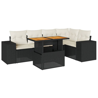 6 Piece Garden Sofa Set with Cushions Black Poly Rattan