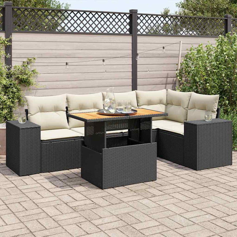 6 Piece Garden Sofa Set with Cushions Black Poly Rattan