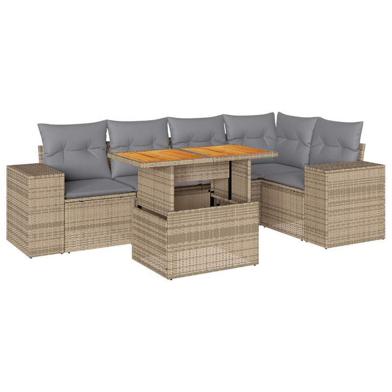 6 Piece Garden Sofa Set with Cushions Beige Poly Rattan