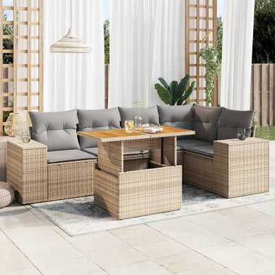 6 Piece Garden Sofa Set with Cushions Beige Poly Rattan