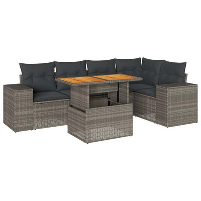 6 Piece Garden Sofa Set with Cushions Grey Poly Rattan