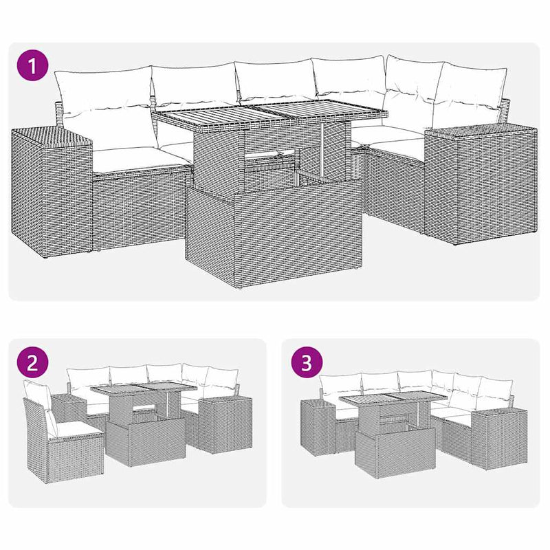 6 Piece Garden Sofa Set with Cushions Grey Poly Rattan