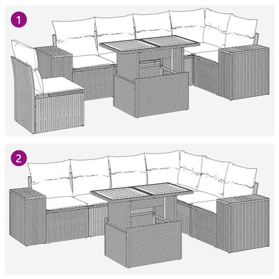 7 Piece Garden Sofa Set with Cushions Beige Poly Rattan