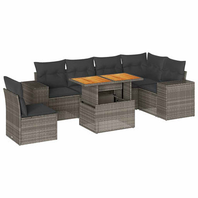 7 Piece Garden Sofa Set with Cushions Grey Poly Rattan