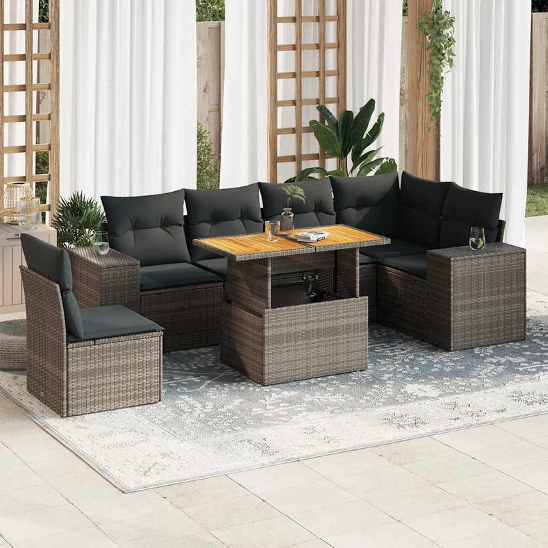 7 Piece Garden Sofa Set with Cushions Grey Poly Rattan