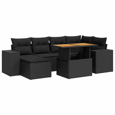 7 Piece Garden Sofa Set with Cushions Black Poly Rattan