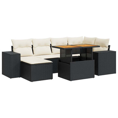 7 Piece Garden Sofa Set with Cushions Black Poly Rattan