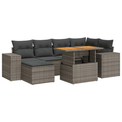 7 Piece Garden Sofa Set with Cushions Grey Poly Rattan