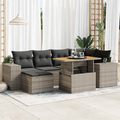 7 Piece Garden Sofa Set with Cushions Grey Poly Rattan