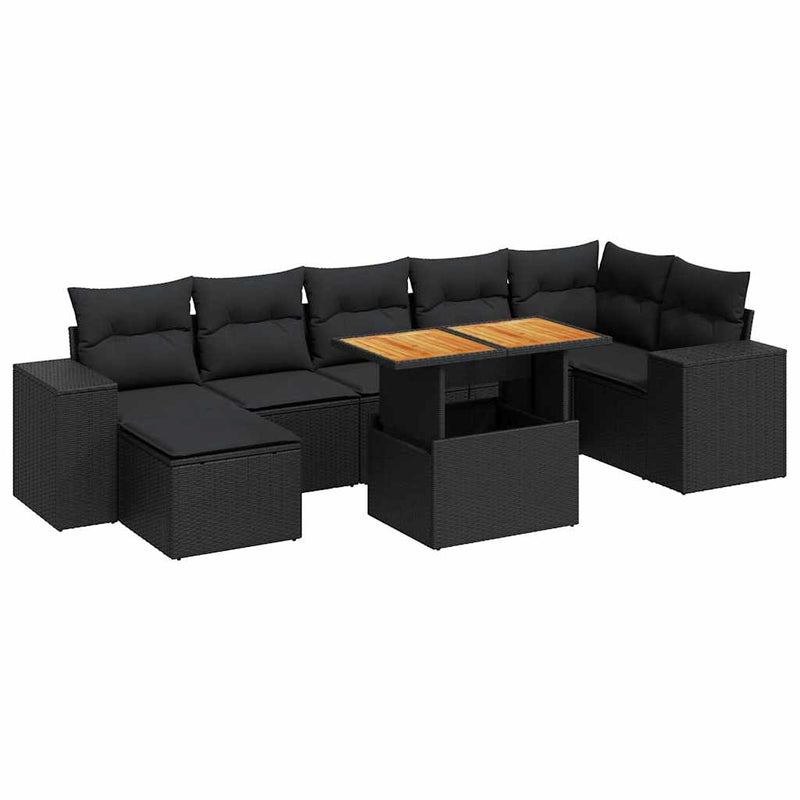 8 Piece Garden Sofa Set with Cushions Black Poly Rattan