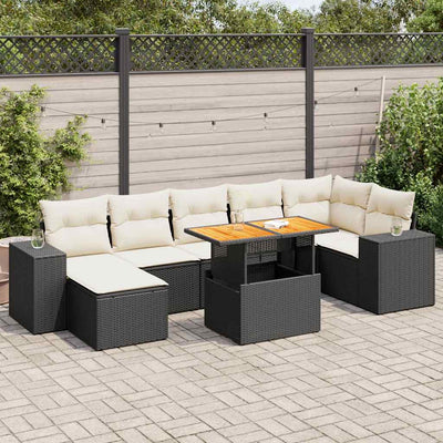 8 Piece Garden Sofa Set with Cushions Black Poly Rattan