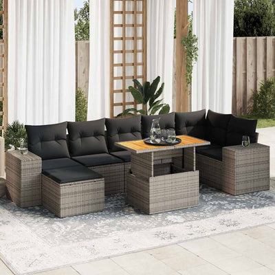 8 Piece Garden Sofa Set with Cushions Grey Poly Rattan