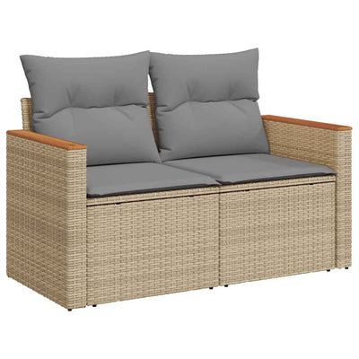 5 Piece Garden Sofa Set with Cushions Beige Poly Rattan Acacia