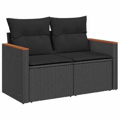 6 Piece Garden Sofa Set with Cushions Black Poly Rattan Acacia