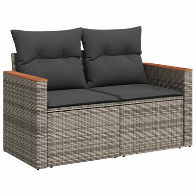 9 Piece Garden Sofa Set with Cushions Grey Poly Rattan Acacia