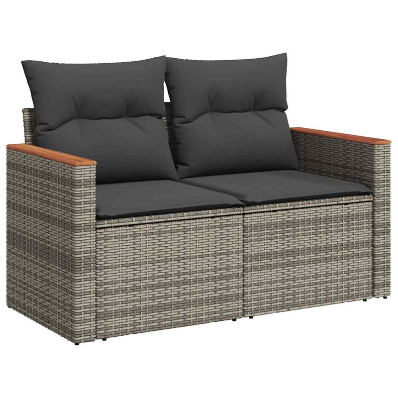 6 Piece Garden Sofa Set with Cushions Grey Poly Rattan Acacia