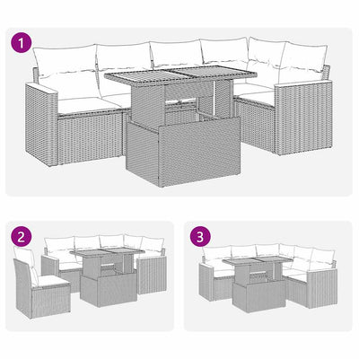 5 Piece Garden Sofa Set with Cushions Grey Poly Rattan Acacia