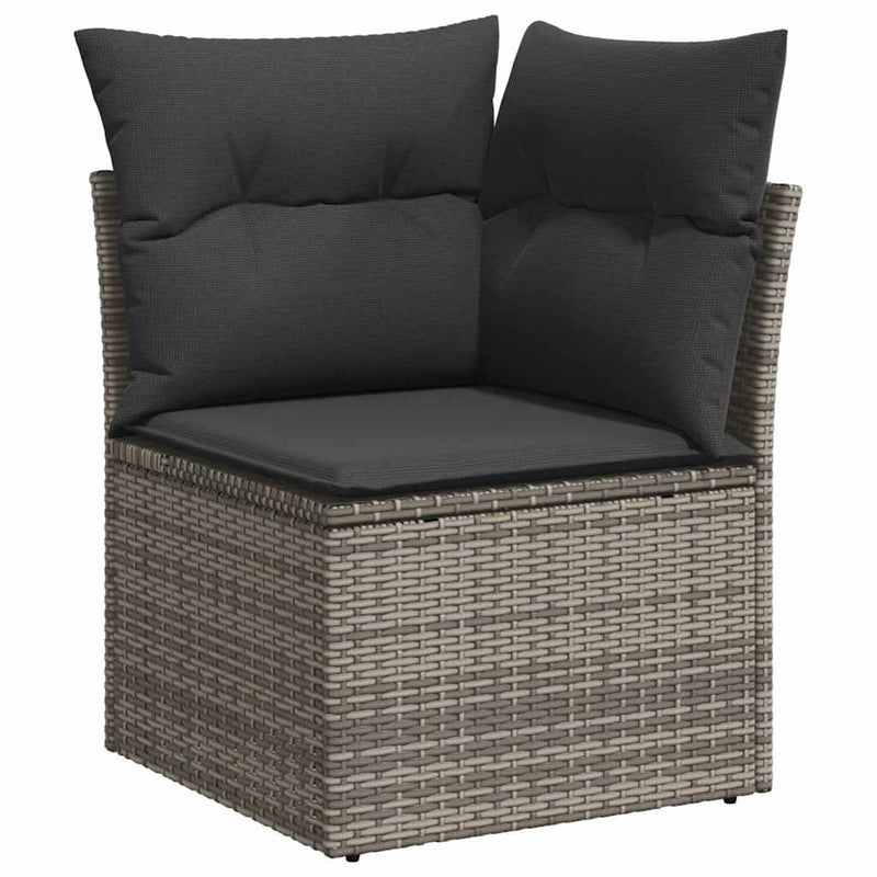 7 Piece Garden Sofa Set with Cushions Grey Poly Rattan Acacia