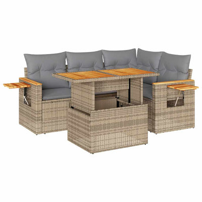 4 Piece Garden Sofa Set with Cushions Beige Poly Rattan Acacia