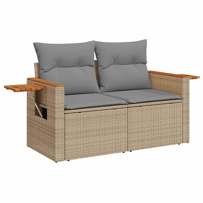 4 Piece Garden Sofa Set with Cushions Beige Poly Rattan Acacia