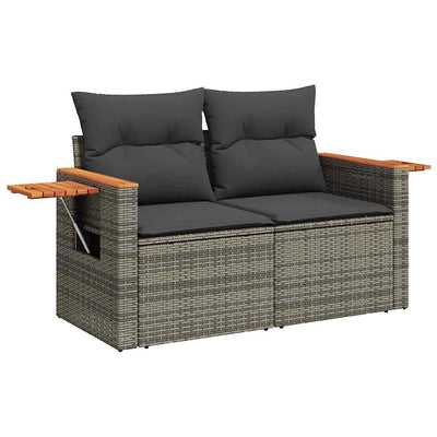 4 Piece Garden Sofa Set with Cushions Grey Poly Rattan Acacia