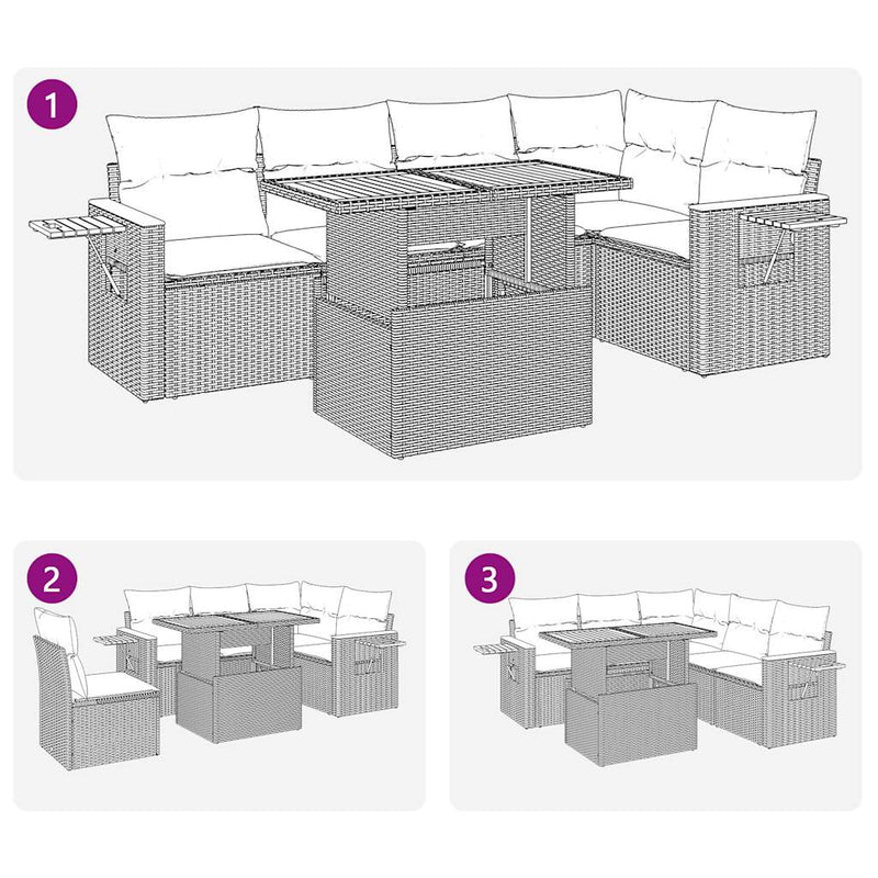 5 Piece Garden Sofa Set with Cushions Grey Poly Rattan Acacia