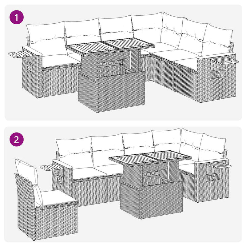 6 Piece Garden Sofa Set with Cushions Beige Poly Rattan Acacia