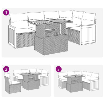 6 Piece Garden Sofa Set with Cushions Grey Poly Rattan Acacia