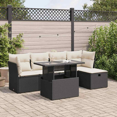 6 Piece Garden Sofa Set with Cushions Black Poly Rattan