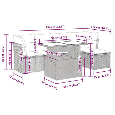 6 Piece Garden Sofa Set with Cushions Grey Poly Rattan