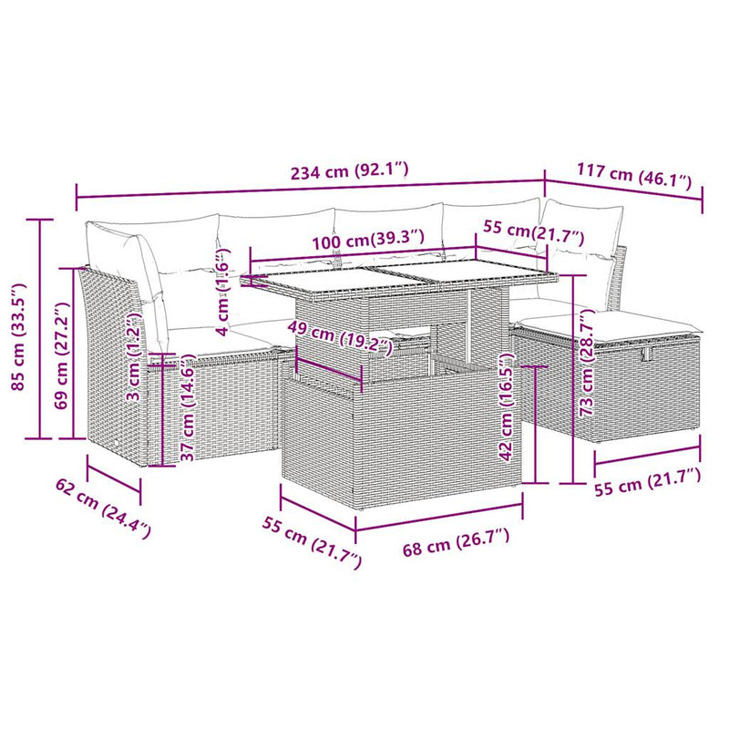 6 Piece Garden Sofa Set with Cushions Grey Poly Rattan