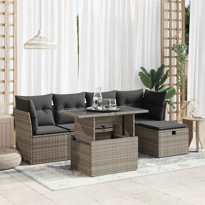 6 Piece Garden Sofa Set with Cushions Grey Poly Rattan